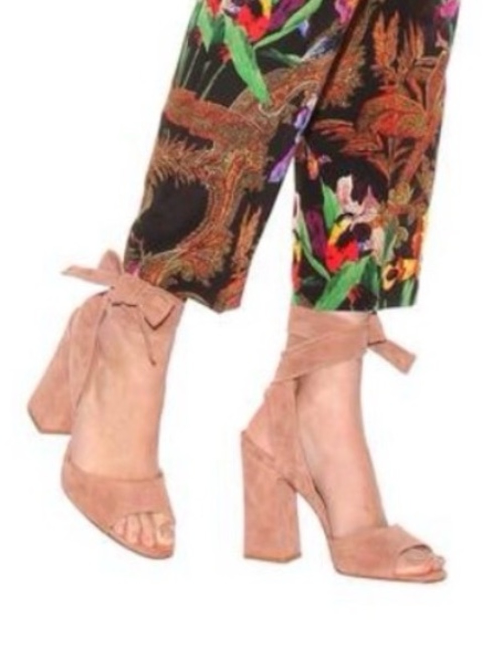 Gianvito Rossi Nika 100 Praline Suede Ankle-Tie Sandal Tan EU 38 Block Heel